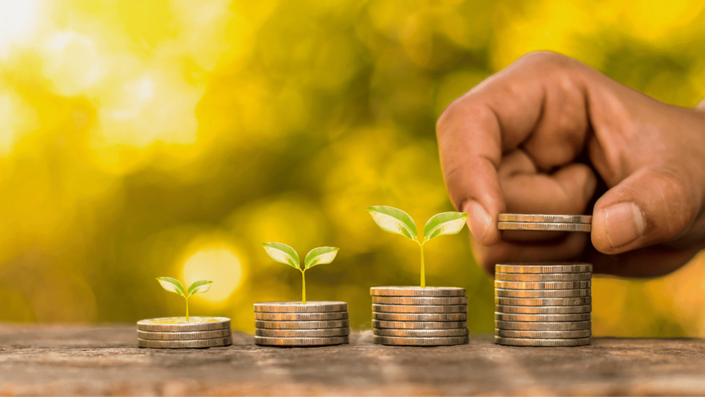 Investment for Beginners: A person stacking coins with small plants growing, symbolizing financial growth and smart investing.